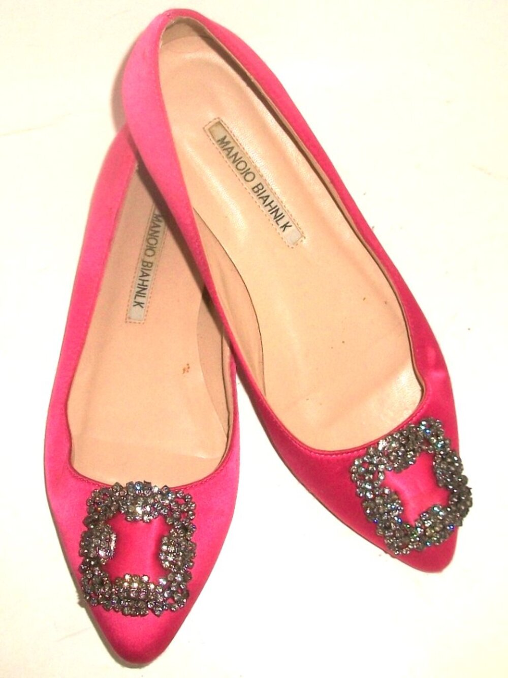Fuschia Satin Pointy Ballet Flats in Style of Hangisi -- NOT Manolo Blahnik